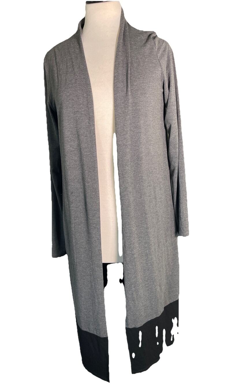 J. Jill Wearever Gray Black Color Block Open Front long Cardigan Knit Sweater M - Picture 1 of 5